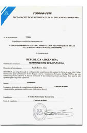 Declaración de cumplimiento del Código PBIP — instalación portuaria Terminales Río de la Plata S.A.